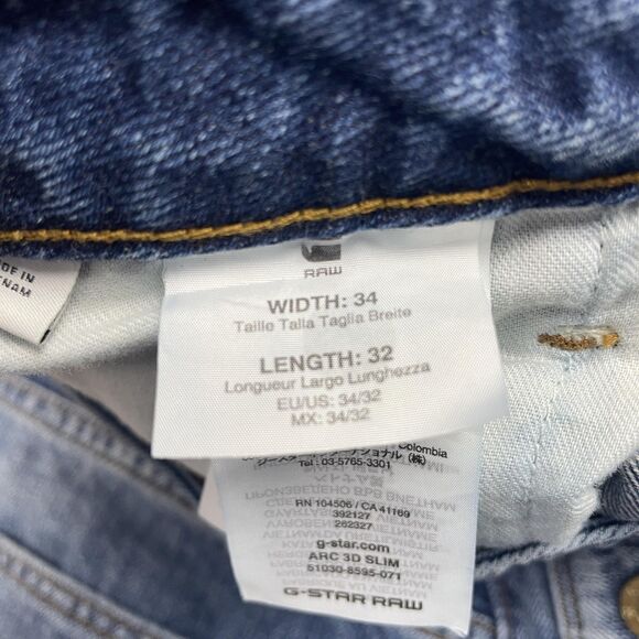 G-Star RAW Arc 3D Slim Jeans Mens 34x32 Blue Medium Wash Distressed Faded Denim - Picture 6 of 12